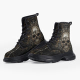 Casual Leather Chunky Boots Metal Robot Skull