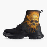 Casual Leather Chunky Boots Skull with Golden Dripping Paint
