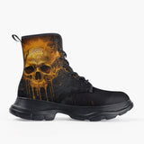 Casual Leather Chunky Boots Skull with Golden Dripping Paint