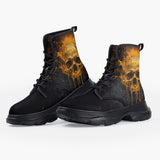 Casual Leather Chunky Boots Skull with Golden Dripping Paint