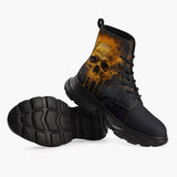 Casual Leather Chunky Boots Skull with Golden Dripping Paint
