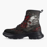 Casual Leather Chunky Boots Silver Skull in Red Smoke