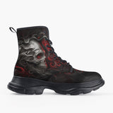 Casual Leather Chunky Boots Silver Skull in Red Smoke