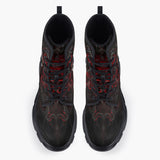 Casual Leather Chunky Boots Silver Skull in Red Smoke