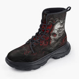 Casual Leather Chunky Boots Silver Skull in Red Smoke