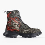 Casual Leather Chunky Boots Devil Skull Art Design