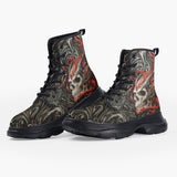 Casual Leather Chunky Boots Devil Skull Art Design