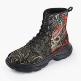 Casual Leather Chunky Boots Devil Skull Art Design