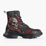 Casual Leather Chunky Boots Dragon Skull Artwork