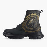 Casual Leather Chunky Boots Gold Dragon Ornate Frame
