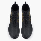 Casual Leather Chunky Boots Gold Dragon Ornate Frame