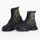 Casual Leather Chunky Boots Gold Dragon Ornate Frame