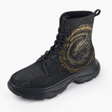 Casual Leather Chunky Boots Gold Dragon Ornate Frame