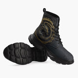 Casual Leather Chunky Boots Gold Dragon Ornate Frame