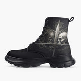 Casual Leather Chunky Boots Skulls with Sword