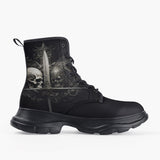 Casual Leather Chunky Boots Skulls with Sword