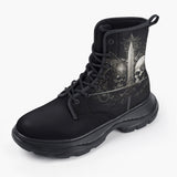 Casual Leather Chunky Boots Skulls with Sword