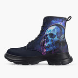 Casual Leather Chunky Boots Neon Skull in Headphones