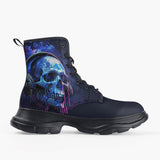 Casual Leather Chunky Boots Neon Skull in Headphones