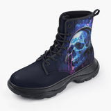 Casual Leather Chunky Boots Neon Skull in Headphones