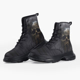 Casual Leather Chunky Boots Metal Skull with Dripping Paint