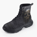 Casual Leather Chunky Boots Metal Skull with Dripping Paint
