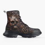 Casual Leather Chunky Boots Copper Skull with Gears