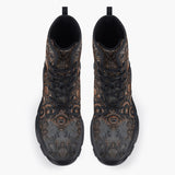 Casual Leather Chunky Boots Copper Skull with Gears
