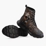 Casual Leather Chunky Boots Copper Skull with Gears