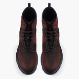 Casual Leather Chunky Boots Red Skull with Roses
