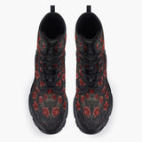 Casual Leather Chunky Boots Skull with Roses Artwork