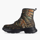 Casual Leather Chunky Boots Native Indian Feather Print
