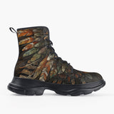 Casual Leather Chunky Boots Native Indian Feather Print