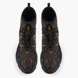Casual Leather Chunky Boots Native Indian Feather Print