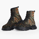 Casual Leather Chunky Boots Native Indian Feather Print