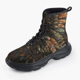 Casual Leather Chunky Boots Native Indian Feather Print