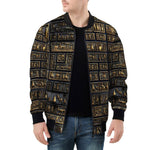 Bomber Jacket Gold Egyptians Symbols Engraved on Wall