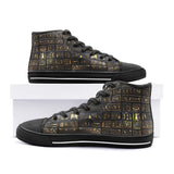 High-Top Canvas Shoes Gold Egyptians Symbols Engraved on Wall