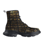 Casual Leather Chunky Boots Gold Egyptians Symbols Engraved on Wall