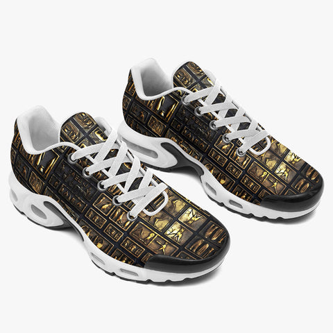 Air Cushion Sneakers Gold Egyptians Symbols Engraved on Wall