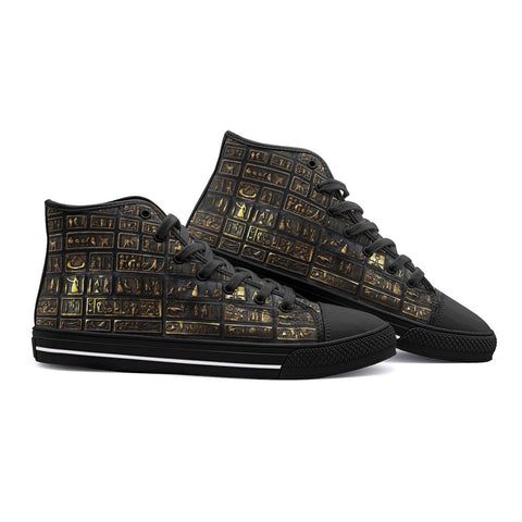 High-Top Canvas Shoes Gold Egyptians Symbols Engraved on Wall