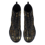 Casual Leather Chunky Boots Gold Egyptians Symbols Engraved on Wall