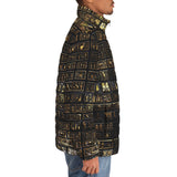 Down-Padded Puffer Jacket Gold Egyptians Symbols Engraved on Wall