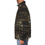 Down-Padded Puffer Jacket Gold Egyptians Symbols Engraved on Wall