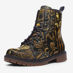 Leather Boots Golden Egyptian Stone Carvings