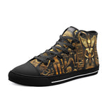 High-Top Canvas Shoes Golden Egyptian Stone Carvings