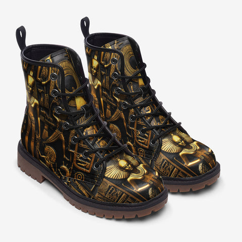 Leather Boots Golden Egyptian Stone Carvings