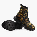 Casual Leather Chunky Boots Golden Egyptian Stone Carvings