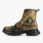 Casual Leather Chunky Boots Mysterious Egyptian Pyramid Gold Symbolism