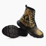 Casual Leather Chunky Boots Mysterious Egyptian Pyramid Gold Symbolism
